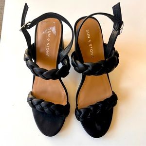 Black leather braid sandals with heels Sz 8.5 M
